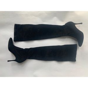 Manolo Blahnik Over the Knee Black Suede Boots